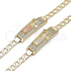 Pulsera con Placa 03.411.0056.1.08 Oro Laminado, Diseño de San Benito y Cubana, con Blanca Zirconia Cubica, Pulido, Tres Tonos (12 MM Thickness, 8 Inches Length)