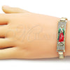 Pulsera con Placa 03.411.0057.08 Oro Laminado, Diseño de Guadalupe y Miami Cubana, con Blanca Zirconia Cubica, Pulido, Tres Tonos (12 MM Thickness, 8 Inches Length)