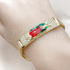 Pulsera con Placa 03.411.0057.08 Oro Laminado, Diseño de Guadalupe y Miami Cubana, con Blanca Zirconia Cubica, Pulido, Tres Tonos (12 MM Thickness, 8 Inches Length)
