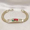 Pulsera con Placa 03.411.0057.08 Oro Laminado, Diseño de Guadalupe y Miami Cubana, con Blanca Zirconia Cubica, Pulido, Tres Tonos (12 MM Thickness, 8 Inches Length)