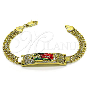 Pulsera con Placa 03.411.0057.08 Oro Laminado, Diseño de Guadalupe y Miami Cubana, con Blanca Zirconia Cubica, Pulido, Tres Tonos (12 MM Thickness, 8 Inches Length)