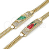 Pulsera con Placa 03.411.0057.08 Oro Laminado, Diseño de Guadalupe y Miami Cubana, con Blanca Zirconia Cubica, Pulido, Tres Tonos (12 MM Thickness, 8 Inches Length)