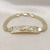 Pulsera con Placa 03.411.0059.07 Oro Laminado, Diseño de Guadalupe y Bismarco, con Blanca Zirconia Cubica, Pulido, Tono Dorado (12 MM Thickness, 8 Inches Length)
