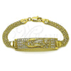 Pulsera con Placa 03.411.0059.07 Oro Laminado, Diseño de Guadalupe y Bismarco, con Blanca Zirconia Cubica, Pulido, Tono Dorado (12 MM Thickness, 8 Inches Length)