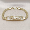 Pulsera con Placa 03.411.0060.08 Oro Laminado, Diseño de San Judas y Bismarco, con Blanca Zirconia Cubica, Pulido, Tono Dorado (12 MM Thickness, 8 Inches Length)