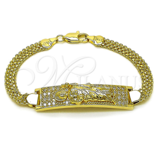 Pulsera con Placa 03.411.0060.08 Oro Laminado, Diseño de San Judas y Bismarco, con Blanca Zirconia Cubica, Pulido, Tono Dorado (12 MM Thickness, 8 Inches Length)