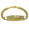 Pulsera con Placa 03.411.0060.08 Oro Laminado, Diseño de San Judas y Bismarco, con Blanca Zirconia Cubica, Pulido, Tono Dorado (12 MM Thickness, 8 Inches Length)