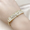 Pulsera con Placa 03.411.0061.07 Oro Laminado, Diseño de San Benito y Bismarco, con Blanca Zirconia Cubica, Pulido, Tono Dorado (12 MM Thickness, 8 Inches Length)