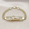 Pulsera con Placa 03.411.0061.07 Oro Laminado, Diseño de San Benito y Bismarco, con Blanca Zirconia Cubica, Pulido, Tono Dorado (12 MM Thickness, 8 Inches Length)