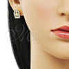 Arete Dormilona 02.411.0051 Oro Laminado, Diseño de Caballo, con Blanca Zirconia Cubica, Pulido, Tono Dorado
