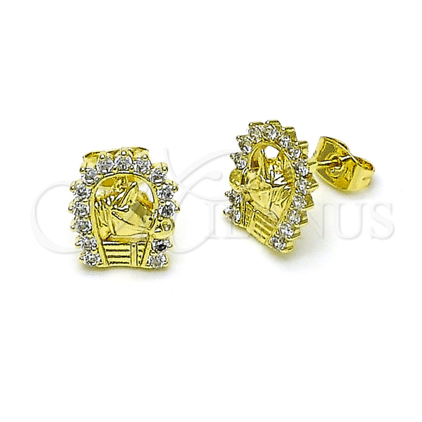 Arete Dormilona 02.411.0051 Oro Laminado, Diseño de Caballo, con Blanca Zirconia Cubica, Pulido, Tono Dorado