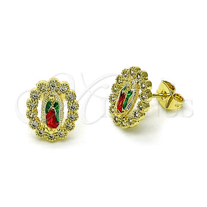 Arete Dormilona 02.411.0056 Oro Laminado, Diseño de Guadalupe, con Blanca Zirconia Cubica, Pulido, Tres Tonos