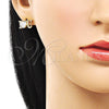 Arete Dormilona 02.411.0057 Oro Laminado, Diseño de Amor y Corazón, con Blanca Zirconia Cubica, Pulido, Tono Dorado