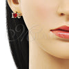 Arete Dormilona 02.411.0057.1 Oro Laminado, Diseño de Amor y Corazón, con Granate and Blanca Zirconia Cubica, Pulido, Tono Dorado