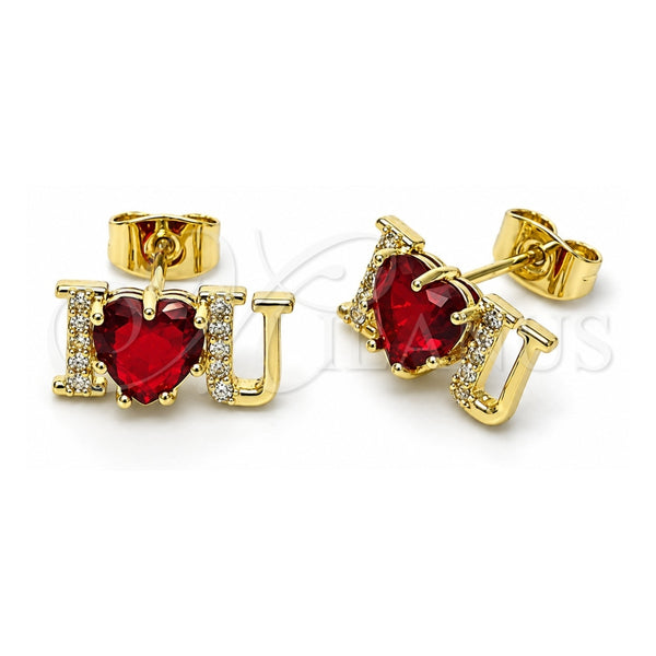 Arete Dormilona 02.411.0057.1 Oro Laminado, Diseño de Amor y Corazón, con Granate and Blanca Zirconia Cubica, Pulido, Tono Dorado