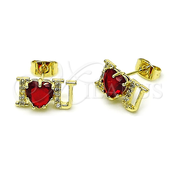 Arete Dormilona 02.411.0057.1 Oro Laminado, Diseño de Amor y Corazón, con Granate and Blanca Zirconia Cubica, Pulido, Tono Dorado