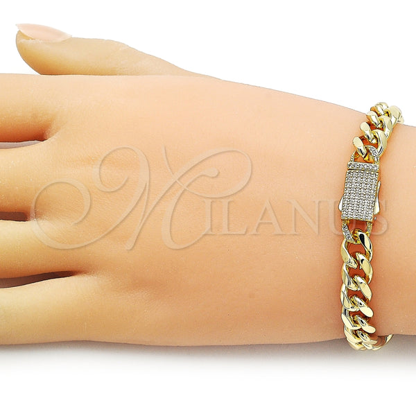 Pulsera Elegante 03.156.0040.07 Oro Laminado, Diseño de Miami Cubana, con Blanca Micro Pave, Pulido, Tono Dorado (08 MM Thickness, 7 Inches Length)