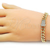 Pulsera Elegante 03.156.0040.07 Oro Laminado, Diseño de Miami Cubana, con Blanca Micro Pave, Pulido, Tono Dorado (08 MM Thickness, 7 Inches Length)