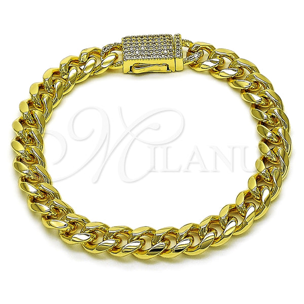 Pulsera Elegante 03.156.0040.07 Oro Laminado, Diseño de Miami Cubana, con Blanca Micro Pave, Pulido, Tono Dorado (08 MM Thickness, 7 Inches Length)