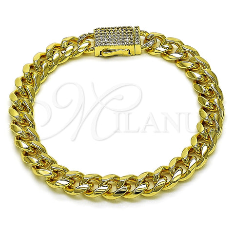 Pulsera Elegante 03.156.0040.07 Oro Laminado, Diseño de Miami Cubana, con Blanca Micro Pave, Pulido, Tono Dorado (08 MM Thickness, 7 Inches Length)