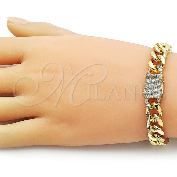 Pulsera Elegante 03.156.0041.07 Oro Laminado, Diseño de Miami Cubana, con Blanca Micro Pave, Pulido, Tono Dorado (10 MM Thickness, 7 Inches Length)