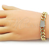 Pulsera Elegante 03.156.0041.07 Oro Laminado, Diseño de Miami Cubana, con Blanca Micro Pave, Pulido, Tono Dorado (10 MM Thickness, 7 Inches Length)
