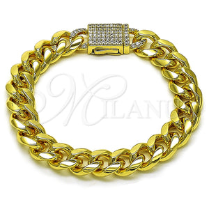 Pulsera Elegante 03.156.0041.07 Oro Laminado, Diseño de Miami Cubana, con Blanca Micro Pave, Pulido, Tono Dorado (10 MM Thickness, 7 Inches Length)