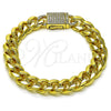 Pulsera Elegante 03.156.0041.07 Oro Laminado, Diseño de Miami Cubana, con Blanca Micro Pave, Pulido, Tono Dorado (10 MM Thickness, 7 Inches Length)