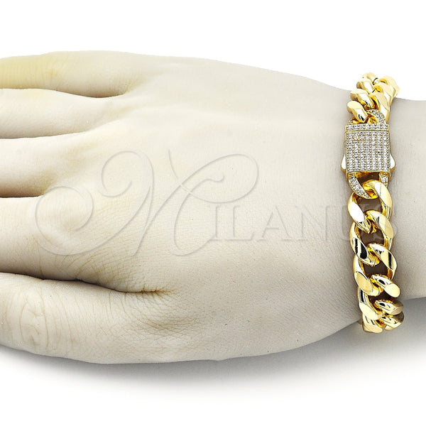 Pulsera Elegante 03.156.0042.08 Oro Laminado, Diseño de Miami Cubana, con Blanca Micro Pave, Pulido, Tono Dorado (12 MM Thickness, 8 Inches Length)
