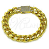Pulsera Elegante 03.156.0042.08 Oro Laminado, Diseño de Miami Cubana, con Blanca Micro Pave, Pulido, Tono Dorado (12 MM Thickness, 8 Inches Length)