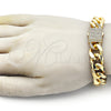 Pulsera Elegante 03.156.0043.09 Oro Laminado, Diseño de Miami Cubana, con Blanca Zirconia Cubica, Pulido, Tono Dorado (14 MM Thickness, 9 Inches Length)