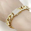 Pulsera Elegante 03.156.0043.09 Oro Laminado, Diseño de Miami Cubana, con Blanca Zirconia Cubica, Pulido, Tono Dorado (14 MM Thickness, 9 Inches Length)