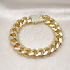 Pulsera Elegante 03.156.0043.09 Oro Laminado, Diseño de Miami Cubana, con Blanca Zirconia Cubica, Pulido, Tono Dorado (14 MM Thickness, 9 Inches Length)