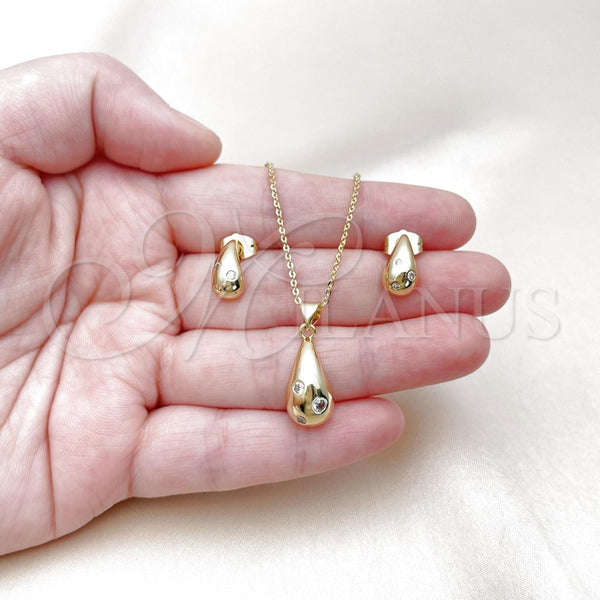 Juego de Arete y Dije de Adulto 10.156.0492 Oro Laminado, Diseño de Gota, con Zirconia Cubica Blanca, Pulido, Tono Dorado
