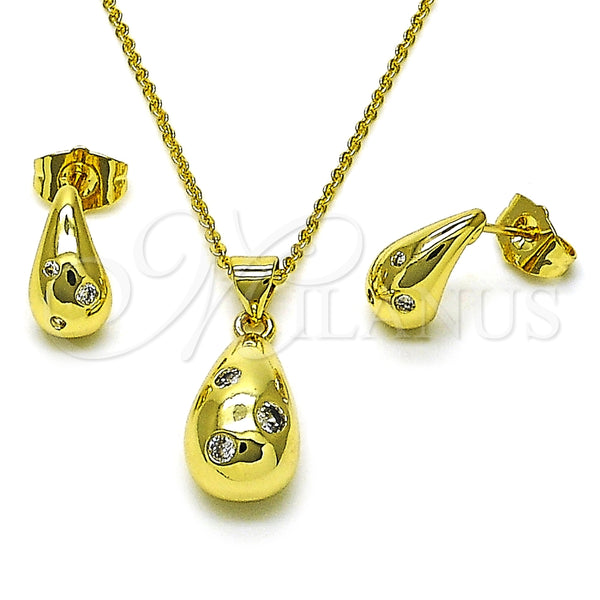 Juego de Arete y Dije de Adulto 10.156.0492 Oro Laminado, Diseño de Gota, con Zirconia Cubica Blanca, Pulido, Tono Dorado