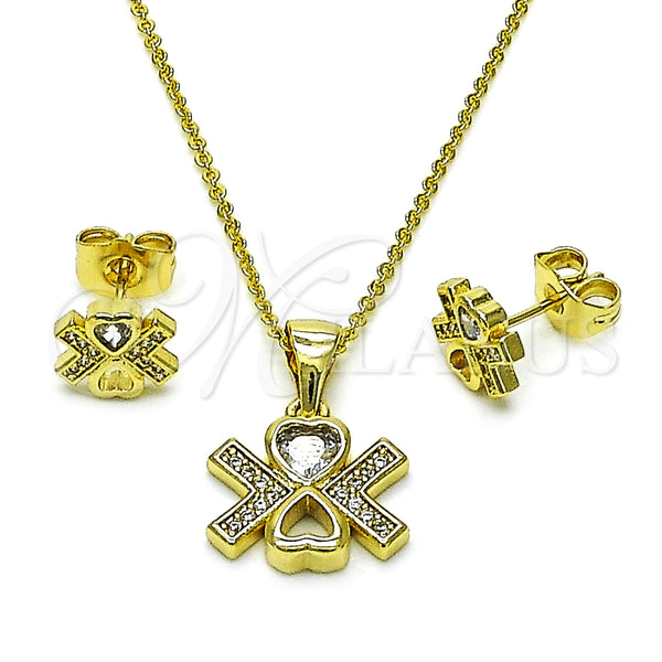 Juego de Arete y Dije de Adulto 10.156.0493 Oro Laminado, Diseño de Corazón, con Blanca Zirconia Cubica and Blanca Micro Pave, Pulido, Tono Dorado