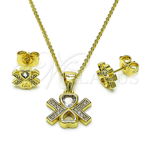 Juego de Arete y Dije de Adulto 10.156.0493 Oro Laminado, Diseño de Corazón, con Blanca Zirconia Cubica and Blanca Micro Pave, Pulido, Tono Dorado