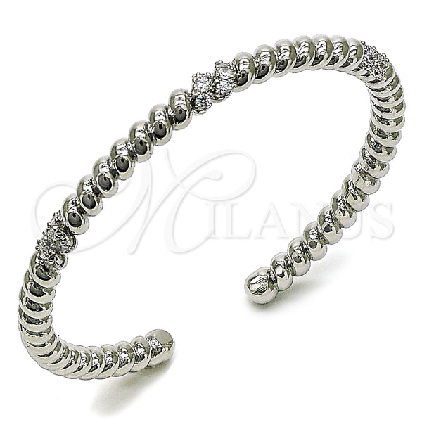 Aro Individual 07.60.0009.1 Rodio Laminado, Diseño de Torcido, con Zirconia Cubica Blanca, Pulido, Rodinado (Grosor 05 MM, Talla Unica)
