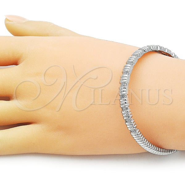 Aro Individual 07.60.0011.1 Rodio Laminado, con Micro Pave Blanca, Pulido, Rodinado (Grosor 06 MM, Talla Unica)