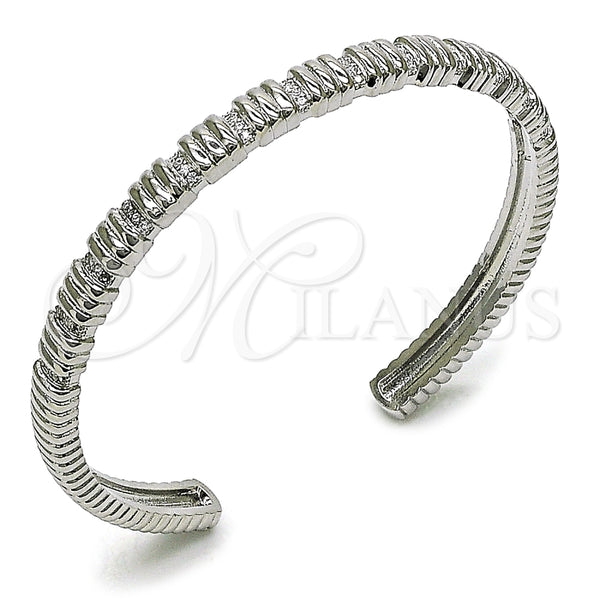 Aro Individual 07.60.0011.1 Rodio Laminado, con Micro Pave Blanca, Pulido, Rodinado (Grosor 06 MM, Talla Unica)