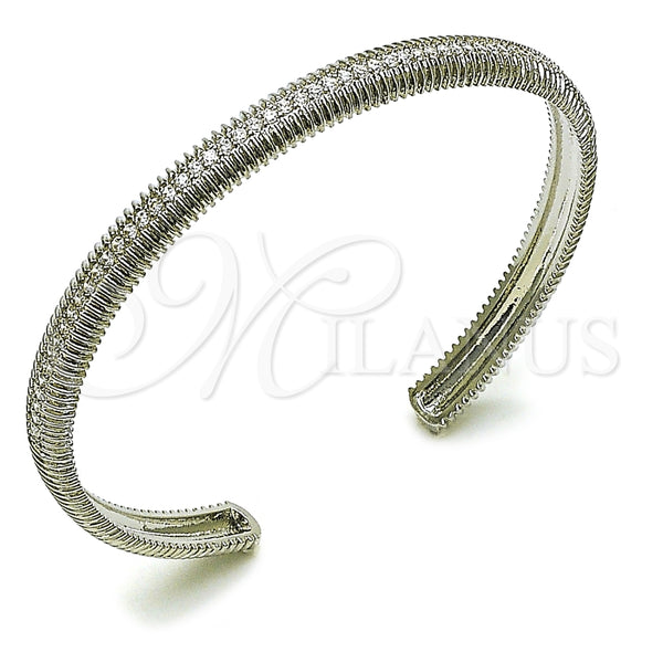 Aro Individual 07.60.0012.1 Rodio Laminado, con Zirconia Cubica Blanca, Pulido, Rodinado (Grosor 06 MM, Talla Unica)