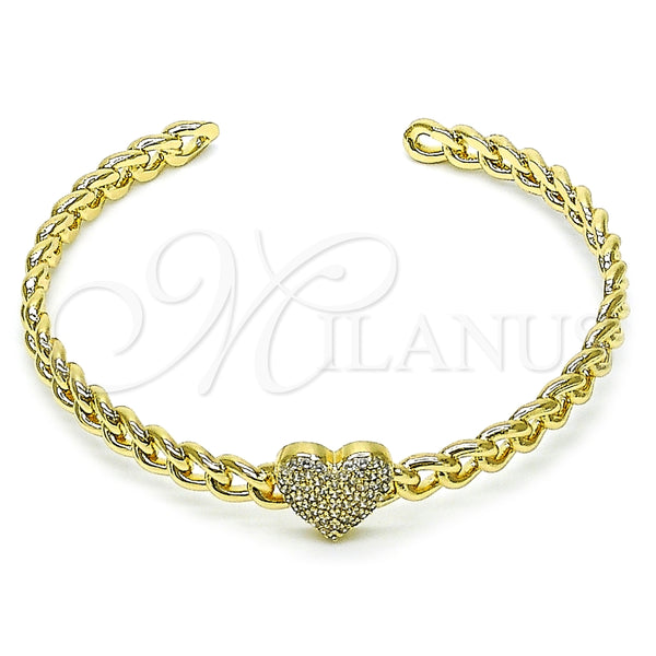Aro Individual 07.60.0017 Oro Laminado, Diseño de Corazón y Miami Cubana, con Blanca Micro Pave, Pulido, Tono Dorado (05 MM Thickness, One size fits all)