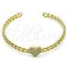 Aro Individual 07.60.0017 Oro Laminado, Diseño de Corazón y Miami Cubana, con Blanca Micro Pave, Pulido, Tono Dorado (05 MM Thickness, One size fits all)