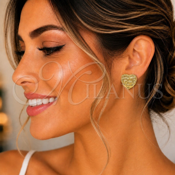 Arete Dormilona 02.195.0314 Oro Laminado, Diseño de Corazón, Pulido, Tono Dorado