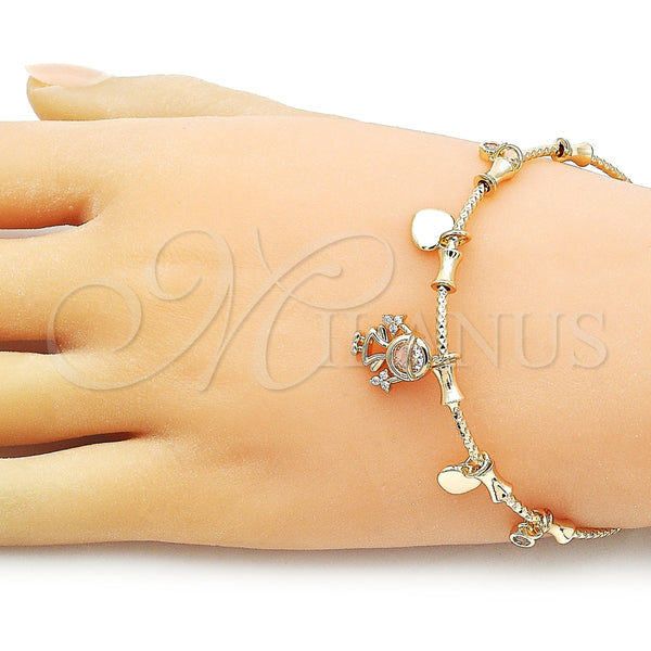 Aro Individual 07.60.0024 Oro Laminado, Diseño de Niñita Pequeña y Corazón, con Blanca Zirconia Cubica, Pulido, Tono Dorado (04 MM Thickness, One size fits all)