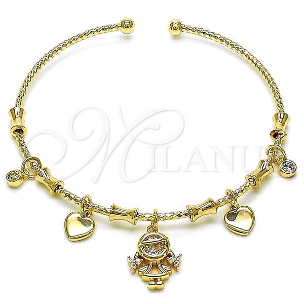 Aro Individual 07.60.0024 Oro Laminado, Diseño de Niñita Pequeña y Corazón, con Blanca Zirconia Cubica, Pulido, Tono Dorado (04 MM Thickness, One size fits all)