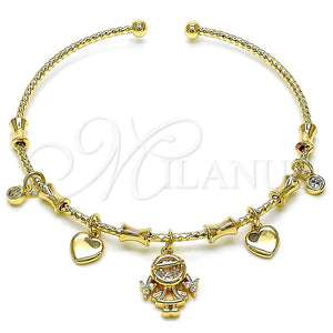 Aro Individual 07.60.0024 Oro Laminado, Diseño de Niñita Pequeña y Corazón, con Blanca Zirconia Cubica, Pulido, Tono Dorado (04 MM Thickness, One size fits all)