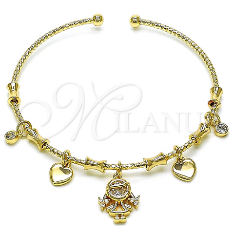 Aro Individual 07.60.0024 Oro Laminado, Diseño de Niñita Pequeña y Corazón, con Blanca Zirconia Cubica, Pulido, Tono Dorado (04 MM Thickness, One size fits all)