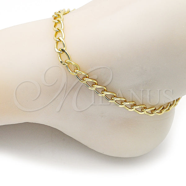 Tobillera Básica 03.368.0098.10 Oro Laminado, Diseño de Miami Cubana, Diamantado, Tono Dorado (140 Gauge, 07 MM Thickness, 10 Inches Length)