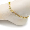 Tobillera Básica 03.368.0098.10 Oro Laminado, Diseño de Miami Cubana, Diamantado, Tono Dorado (140 Gauge, 07 MM Thickness, 10 Inches Length)